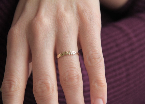 Name Ring - Silver, Gold, Palladium, & Platinum | Swiss blue topaz engagement  ring, Gold rings fashion, Gold ring designs