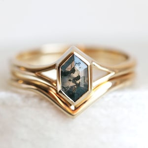 Hexagon Salt and pepper diamond engagement ring, 14k gold hexagon diamond ring, Split shank Diamond ring, Salt Pepper Geometric Diamond image 7