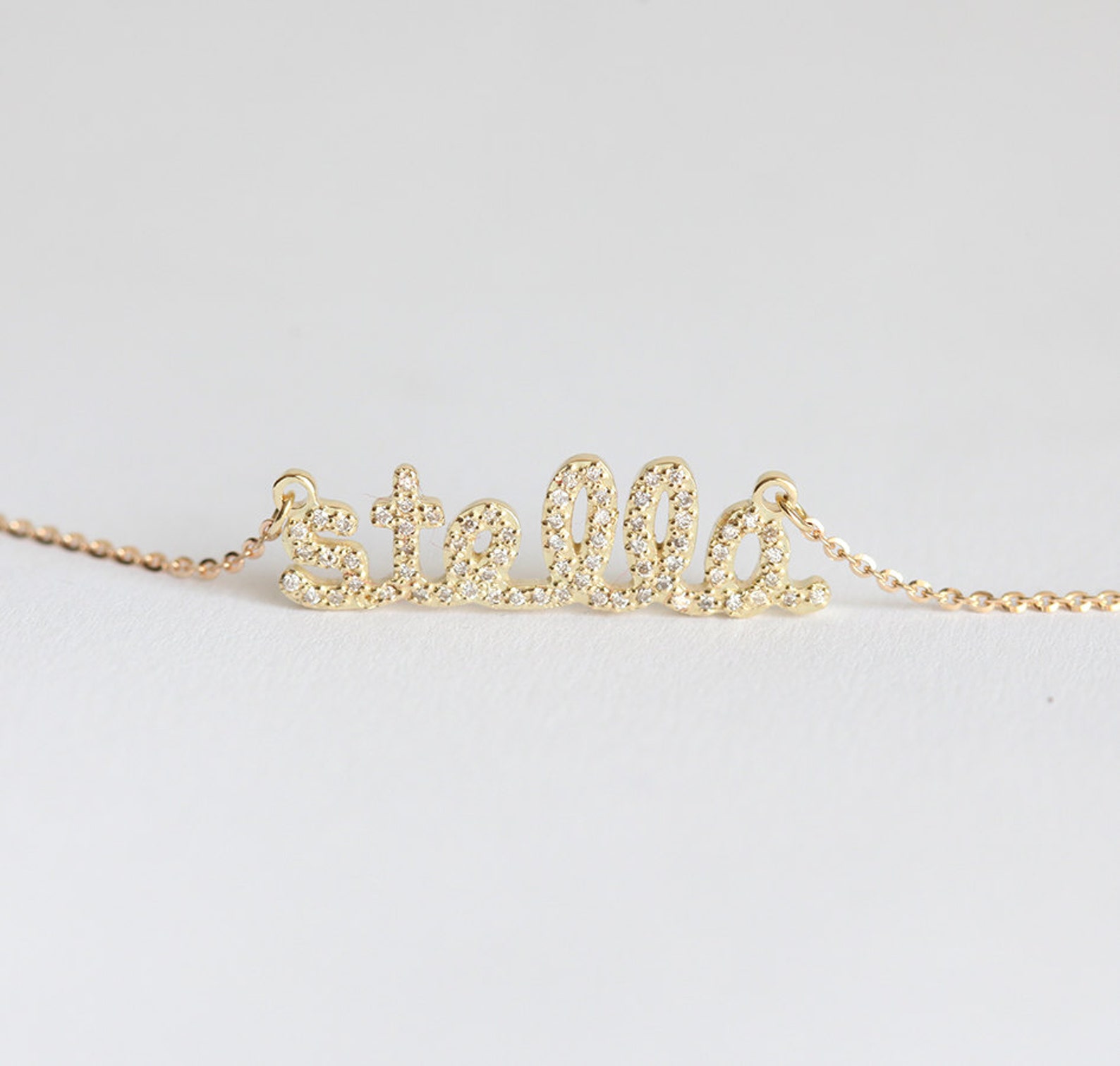 Name Necklace With Diamonds in 14k Solid Gold Choose Your Etsy