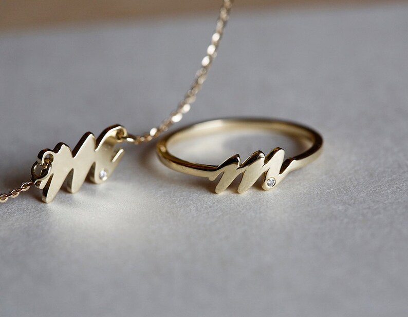Mother Initial Necklace Gold Initial Necklaces Diamond Etsy