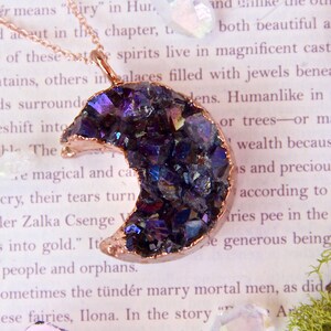 Aura Amethyst Crystal Moon Necklace; Uruguayan Amethyst, Amethyst Statement Necklace, Electroformed Amethyst, February Birthstone Necklace