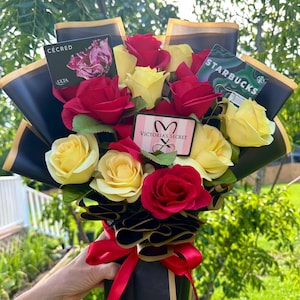 Faux Flower Bouquet Gift Card Holder – 3 Gift Card Sticks, Custom Color Gift for Teacher, Graduation, Birthday, Card Alternative