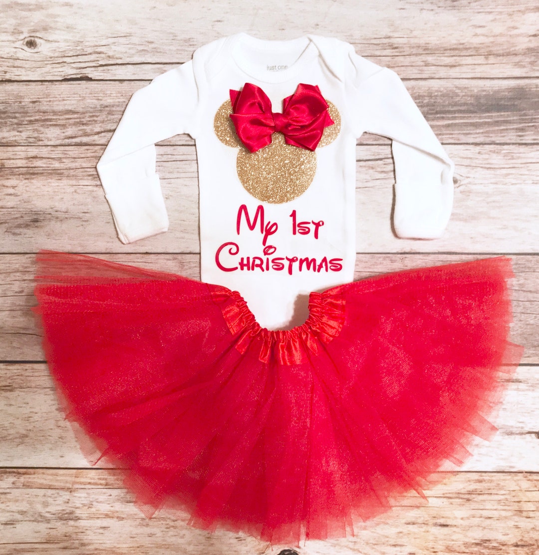 Minnie Mouse Baby's 1st Christmas, Baby Girl Disney Christmas Onesie