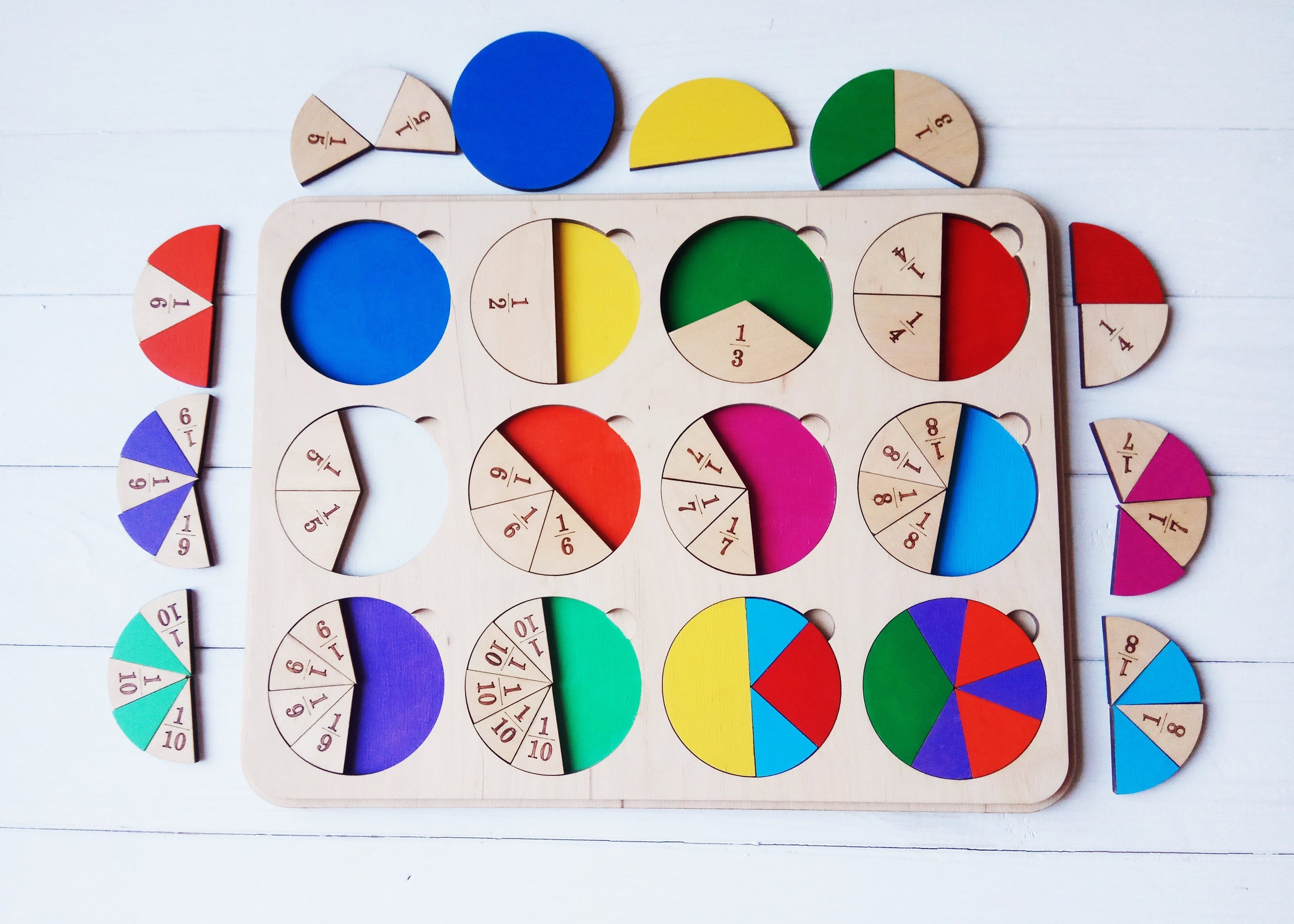 Fraction Puzzle Learn Mathematic Fraction Puzzle Toy Wooden | Etsy