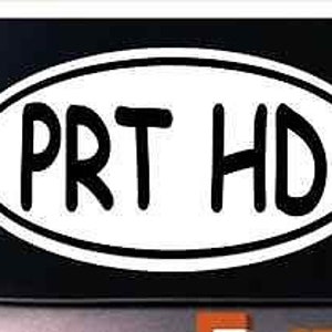 May include: White oval sticker with black outline and the text "PRT HD" in black.