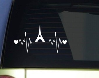 Eiffel tower heartbeat lifeline *I209* 8" wide Sticker decal