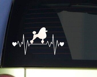 Poodle heartbeat lifeline *I238* 8" wide Sticker decal dog