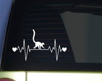 Lemur heartbeat lifeline *I228* 8" wide Sticker decal zoo animal monkeys ape