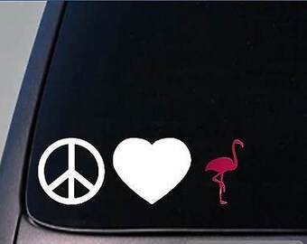 Peace Love Flamingo Sticker *H139* 8" Vinyl Bird