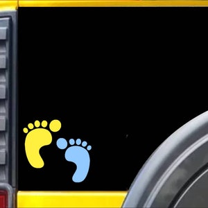 Down Syndrome Feet Decal M187 6&quot; tall Vinyl blue and yellow window stickers