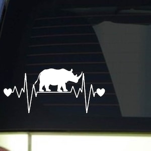 Rhino heartbeat lifeline *I242* 8&quot; wide Sticker decal zoo animals
