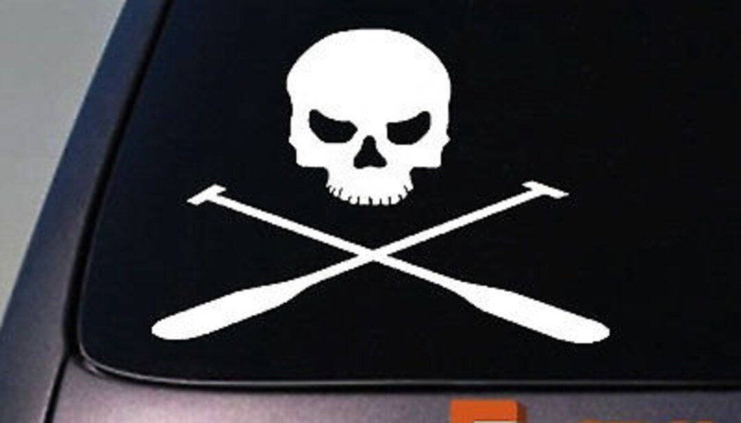 Kayak Skull Kayaker Canoe Rowing Oars Flat Bottom Racing Sticker Decal