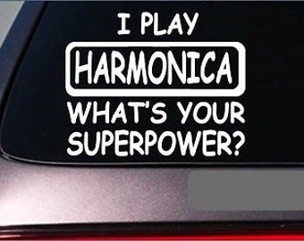 Harmonica Superpower Sticker *G415* 8" Vinyl Decal Harmonica Case Blues Music