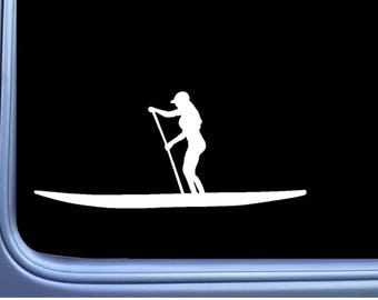 May include: A white silhouette of a person paddleboarding. The person is standing on a paddleboard with a paddle in their hand.
