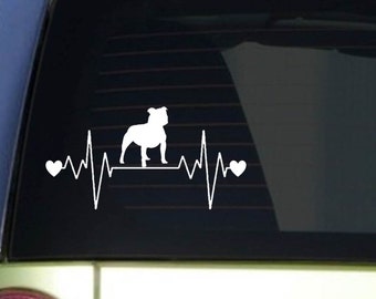 Staffy Bull heartbeat lifeline *I254* 8" wide Sticker decal pit bull bully dog