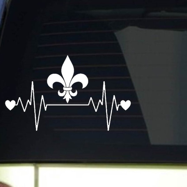 Fleur de lis heartbeat lifeline *I211* 8" wide Sticker decal french lily