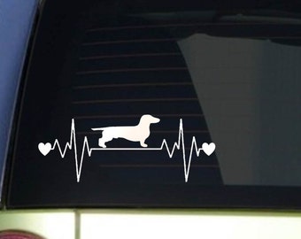 Dachshund heartbeat lifeline *I201* 8" wide Sticker decal weiner dog