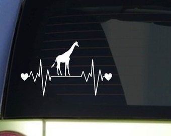 Giraffe heartbeat lifeline *I217* 8" wide Sticker decal zoo animals