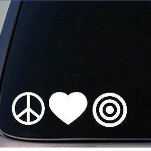 Peace Love Bullseye Sticker *H77* 8&quot; Vinyl Shooting Range Target