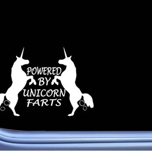 Powered by Unicorn Farts M180 6 inch Window Decal rainbow fantasy