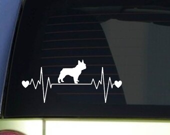 thumbnail interactive-video image 1 of EZSTIK French Bulldog Heartbeat Lifeline Car Decal – 8 Inches Wide – I215 1 of 6