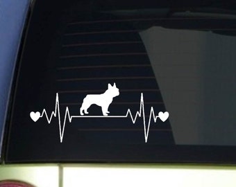 EZSTIK French Bulldog Heartbeat Lifeline Car Decal – 8 Inches Wide – I215