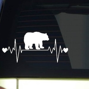 Grizzly bear heartbeat lifeline *I177* 8&quot; wide Sticker decal