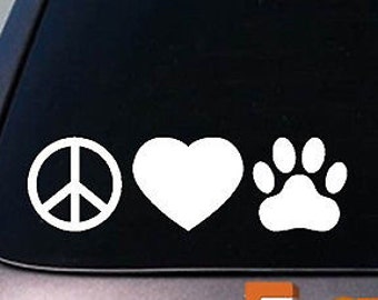 Dog Rescue Peace Love 8" Decal Sticker animal rescue gift