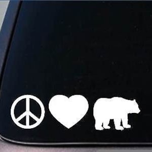 Peace Love Grizzly Bear Sticker *H61* 8&quot; Vinyl Decal Yellowstone Rocky Mts Black