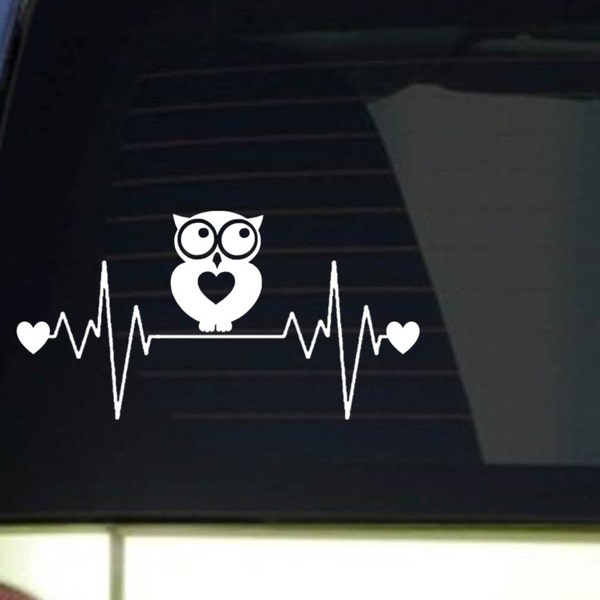 Owl heartbeat lifeline *I233* 8" wide Sticker decal hoot barred great horned