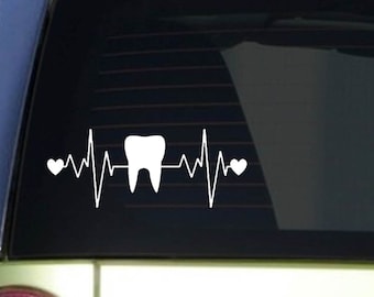 Tooth heartbeat lifeline *I257* 8&quot; wide Sticker decal dentist hygienist