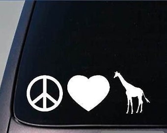 Peace Love Giraffe Sticker *H48* 8" Vinyl Decal Africa Zoo Safari