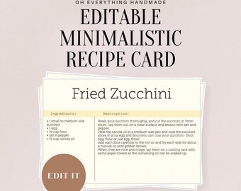 Minimalistic Editable Recipe Card | 4x6 Yellow Background PDF | Customizable & Printable