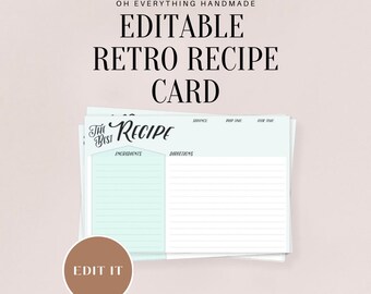 Retro Recipe Cards, two 4x6 cards, FILL IN, instant PDF
