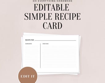 Simple Recipe Cards, 5x7 card, FILL IN, instant PDF