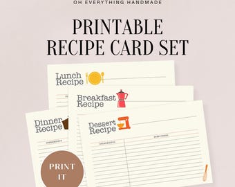 Editable Recipe Card Set | divider | Breakfast | Lunch | Dinner | Dessert | editable, save-able | printable