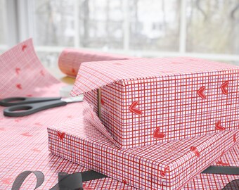 Wrapping Papers, Gingham Hand Drawn Unique Preppy Valentines Plaid Gift Wrap, Packaging, Gift Supplies, Craft Paper love day, gift for her