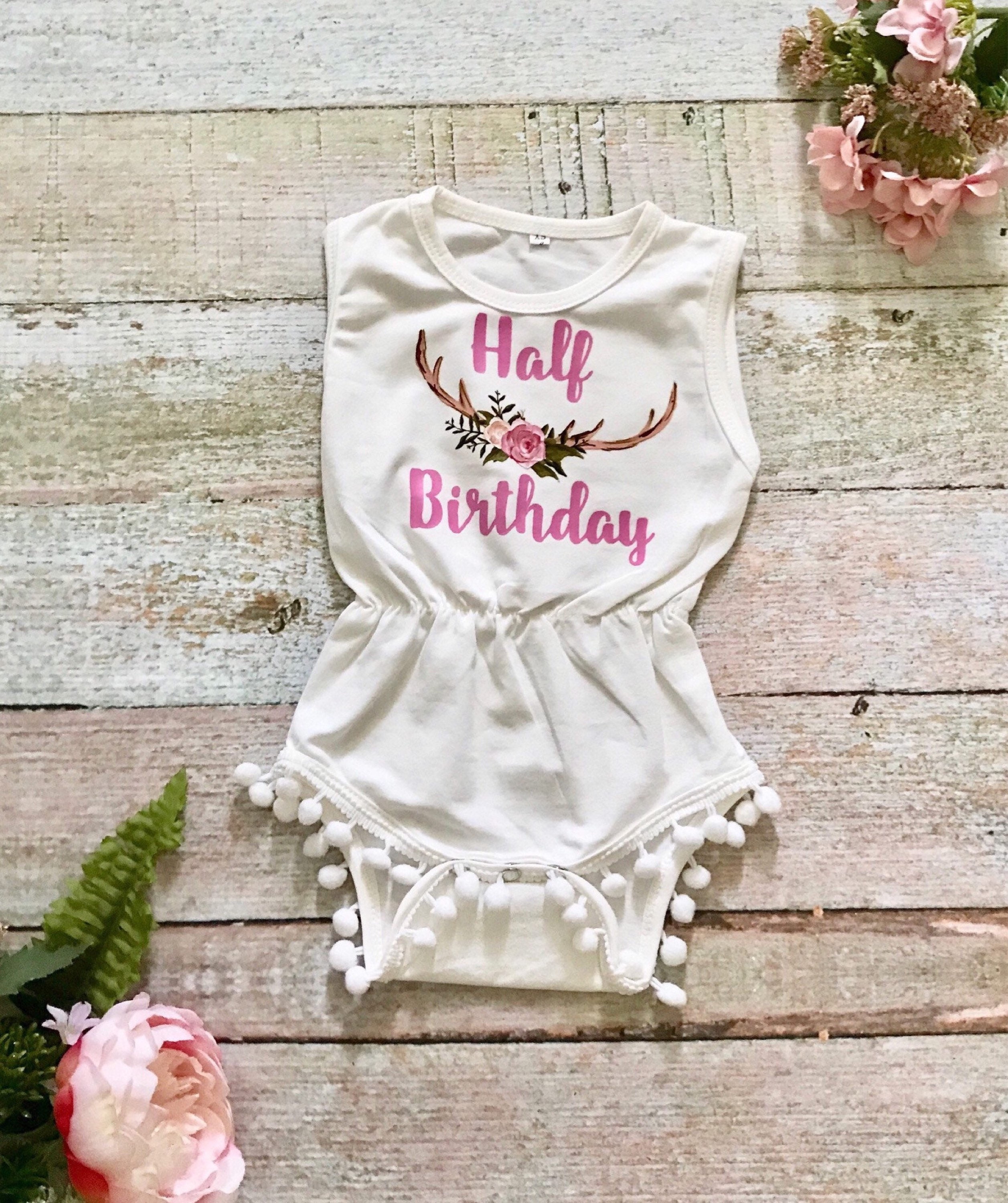 Half Birthday Outfit Baby Romper Birthday Girl Baby Boho Etsy