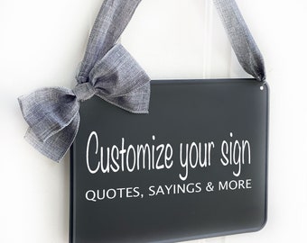 CHALKBOARD Personalize Hanging Door Signs Plaque Customize Bow Ribbon Blackboard