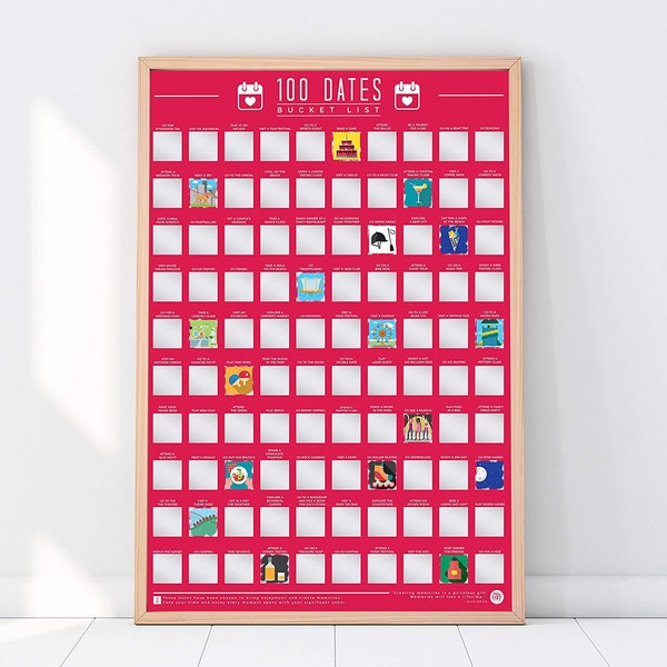 100 Dates Scratch Poster | Cute Couple Gift | Couple Vision Board Husband Boyfriend Gift | 100 Bucket List Valentine Date Night Ideas