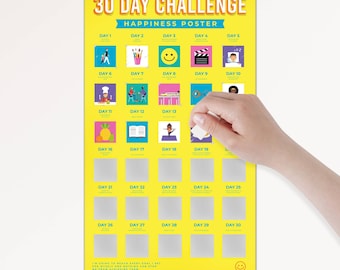 30 Days of Happiness Scratch Poster | 30 Happy Activities | Friend Gift Wife Husband Gift | 30 Day Happiness Challenge