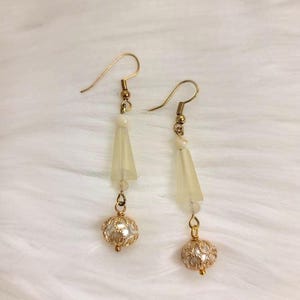 Ivory Gold and Pearl Dangle Earrings