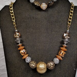 Tan and Gold Mixed Media Necklace