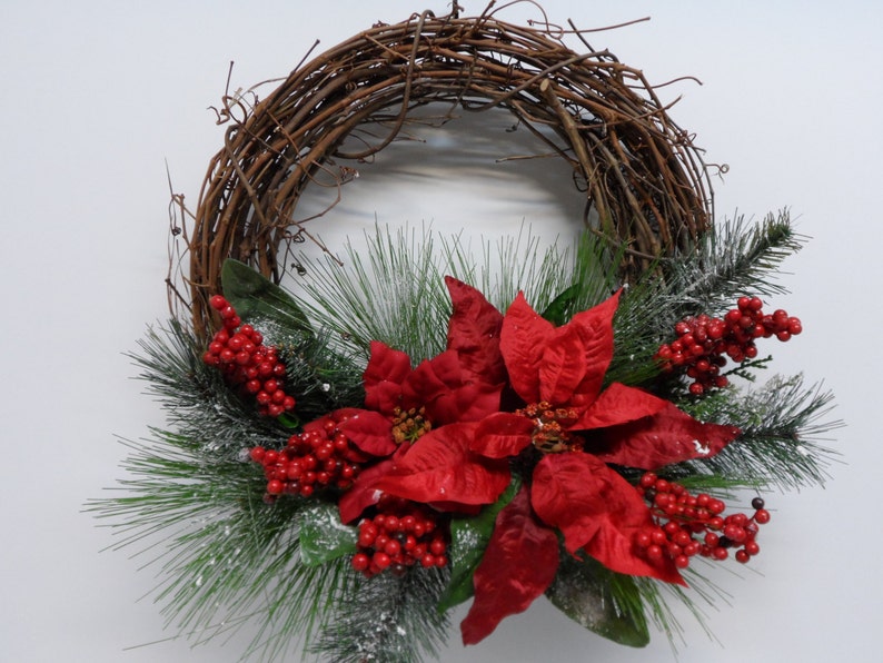 Christmas Grapevine Wreath Red Poinsettia Grapevine Wreath Etsy