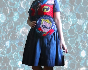 Upcycled Incredibles Babydoll Dress with Dash Purse (Size 36-38 Bust)