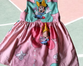 Vestido infantil con flores de Minnie Mouse, vestido para niña, sábana reciclada