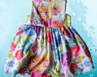 Anna and Elsa Frozen Kids Dress, Girls Dress, Upcycled Sheet