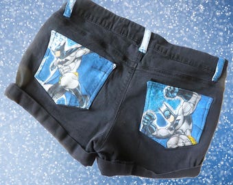 Upcycled Black Cuffed Vintage Batman Shorts