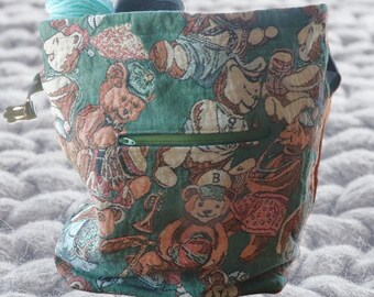 Upcycled Medium Teddy Bear Project Bag for Knitters and Crocheters
