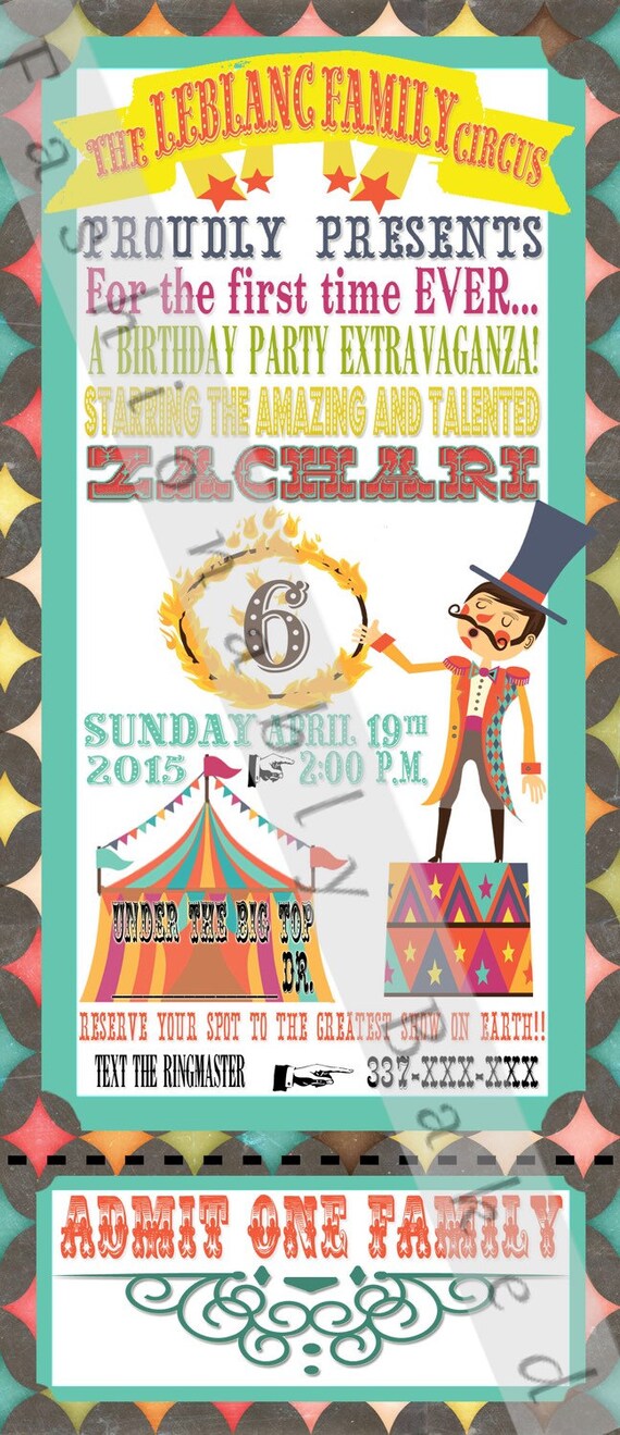 Digital print at home Circus/Carnival boy ring master under the big top birthday party invitations Il_570xn
